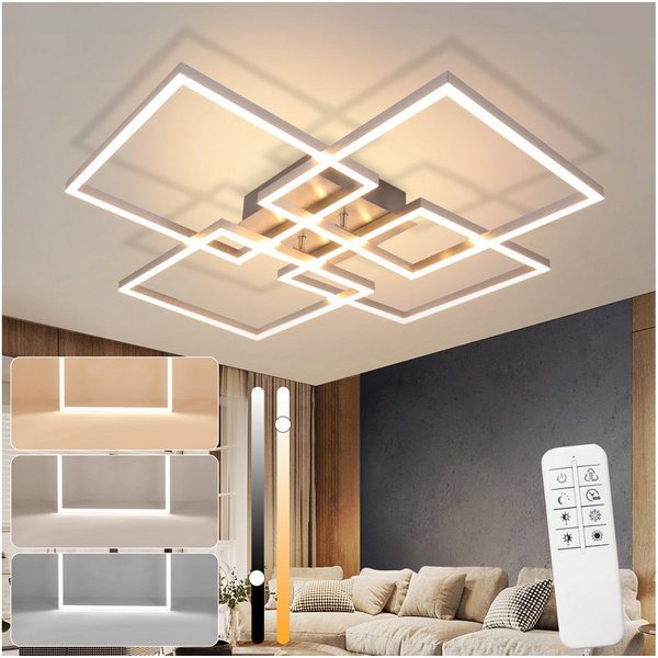 Nettlife LED Deckenleuchte Schlafzimmer Silber Dimmbar 64CM 36W Geometrisch Wohnzimmer, mit Fernbedienung, LED fest integriert, Farbwechsler, 3000K-6500K mit Fe