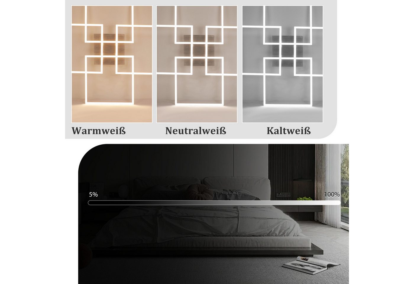 Nettlife LED Deckenleuchte Schlafzimmer Silber Dimmbar 64CM 36W Geometrisch Wohnzimmer, mit Fernbedienung, LED fest integriert, Farbwechsler, 3000K-6500K mit Fe – Bild 2 von 5