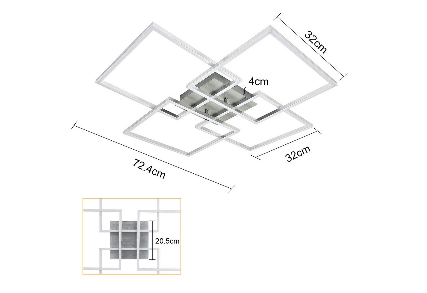 Nettlife LED Deckenleuchte Schlafzimmer Silber Dimmbar 64CM 36W Geometrisch Wohnzimmer, mit Fernbedienung, LED fest integriert, Farbwechsler, 3000K-6500K mit Fe – Bild 4 von 5