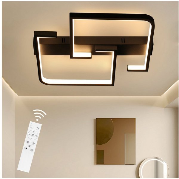 Nettlife LED Deckenleuchte Schwarz Dimmbar Wohnzimmer mit Fernbedienung Deckenlampe 45W 61CM, LED fest integriert, warmweiß, Tageslichtweiß, kaltweiß, Deckenmon