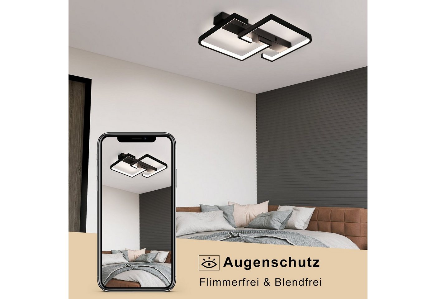 Nettlife LED Deckenleuchte Schwarz Dimmbar Wohnzimmer mit Fernbedienung Deckenlampe 45W 61CM, LED fest integriert, warmweiß, Tageslichtweiß, kaltweiß, Deckenmon – Bild 3 von 5