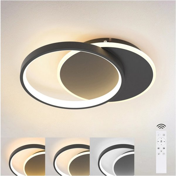 Nettlife LED Deckenleuchte schwarz mit 2 Ring Dimmbar deckenlampe rund, Dimmbar, LED fest integriert, Warmweiß, Kaltweiß, Neutralweiß, Wohnzimmer Schlafzimmer K