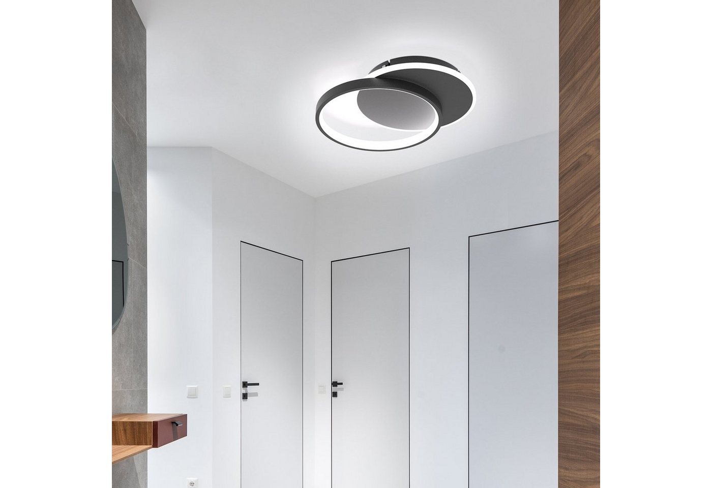 Nettlife LED Deckenleuchte schwarz mit 2 Ring Dimmbar deckenlampe rund, Dimmbar, LED fest integriert, Warmweiß, Kaltweiß, Neutralweiß, Wohnzimmer Schlafzimmer K – Bild 2 von 5