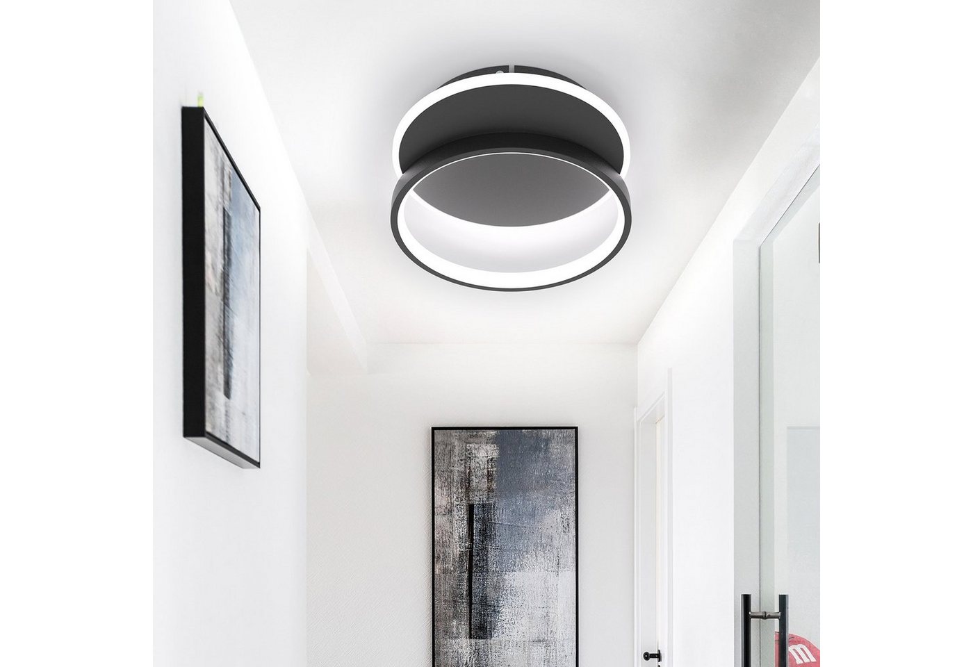 Nettlife LED Deckenleuchte schwarz mit 2 Ring Dimmbar deckenlampe rund, Dimmbar, LED fest integriert, Warmweiß, Kaltweiß, Neutralweiß, Wohnzimmer Schlafzimmer K – Bild 3 von 5