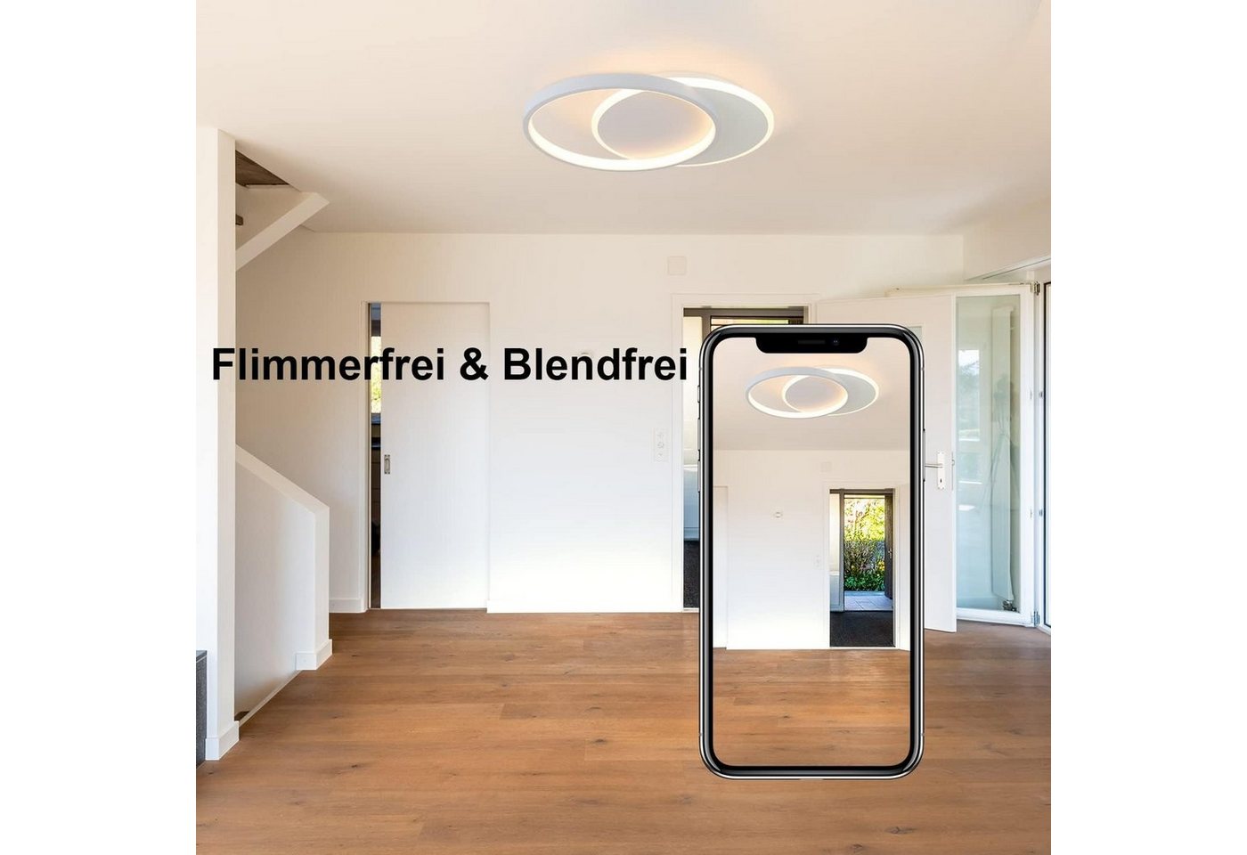Nettlife LED Deckenleuchte schwarz mit 2 Ring Dimmbar deckenlampe rund, Dimmbar, LED fest integriert, Warmweiß, Kaltweiß, Neutralweiß, Wohnzimmer Schlafzimmer K – Bild 3 von 5