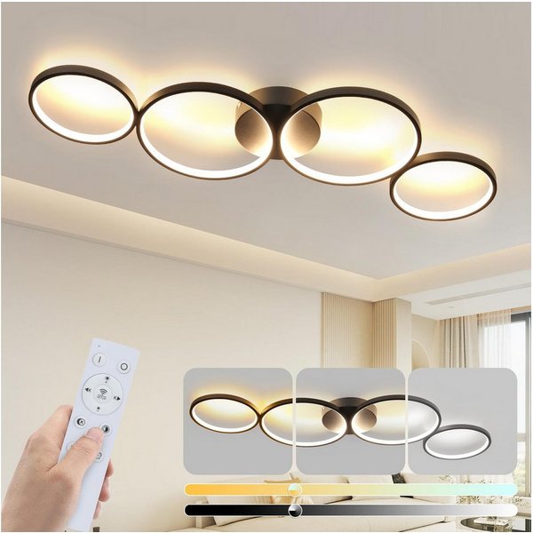 Nettlife LED Deckenleuchte Wohnzimmer Modern Schlafzimmer 4 Flammig in Ringoptik, Dimmbar mit Fernbedienung, LED fest integriert, Warmweiß, Kaltweiß, Neutralwei