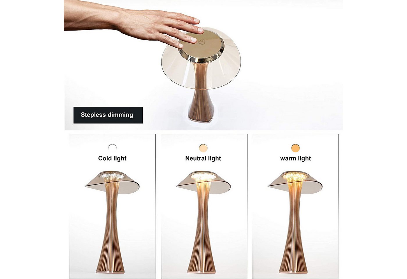 Nettlife LED Nachttischlampe Dimmbar Modern USB mit 3 Helligkeitsstufen Tischleuchte Tischlampe, Dimmbar, LED fest integriert, Naturweiß, Kaltweiß, Warmweiß, fü – Bild 3 von 5