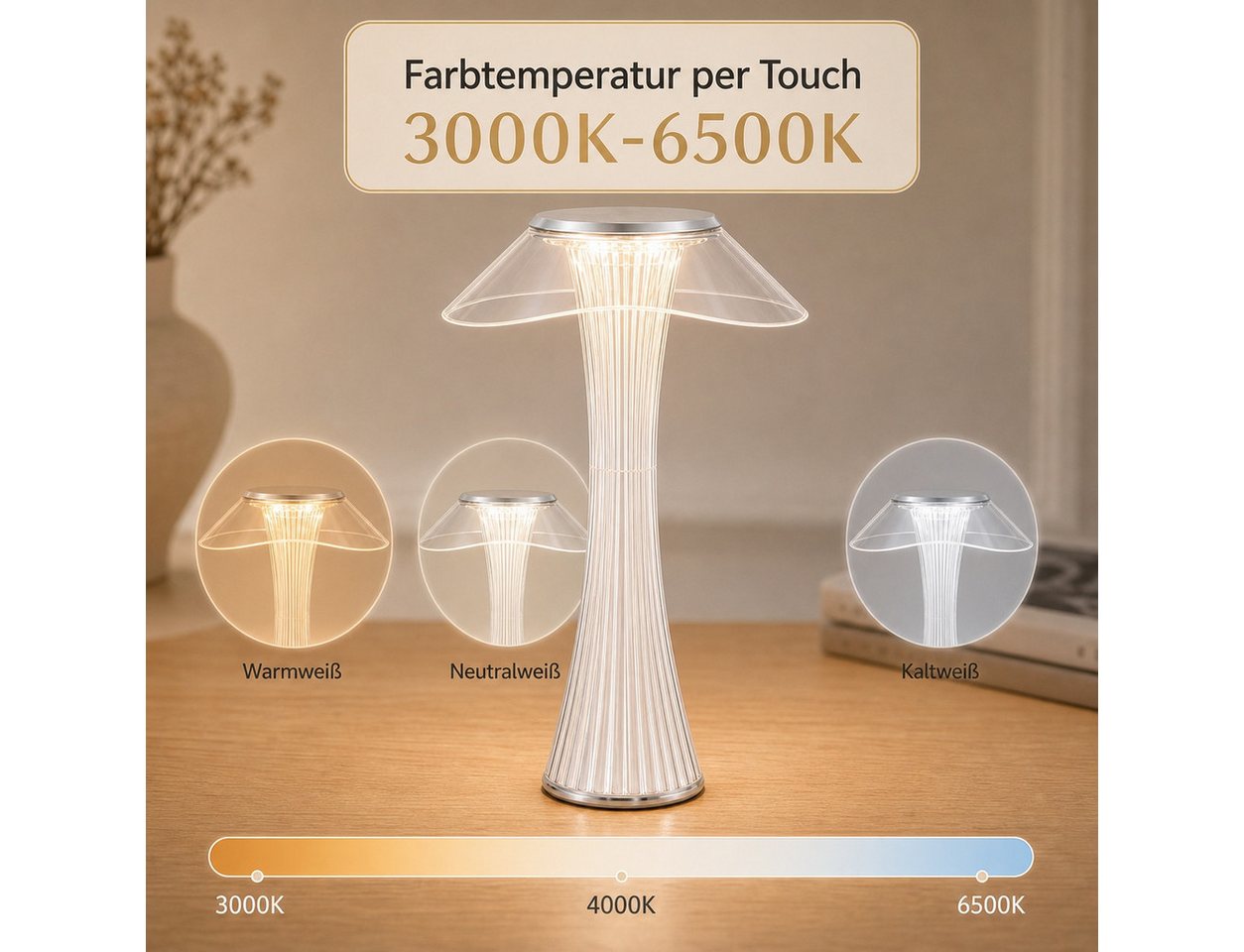 Nettlife LED Nachttischlampe Dimmbar Modern USB mit 3 Helligkeitsstufen Tischleuchte Tischlampe, Dimmbar, LED fest integriert, Naturweiß, Kaltweiß, Warmweiß, fü – Bild 2 von 5