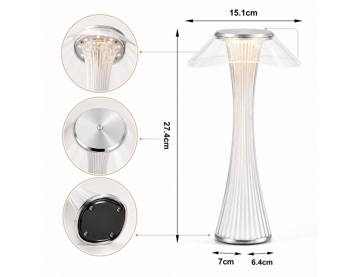 Nettlife LED Nachttischlampe Dimmbar Modern USB mit 3 Helligkeitsstufen Tischleuchte Tischlampe, Dimmbar, LED fest integriert, Naturweiß, Kaltweiß, Warmweiß, fü – Bild 3 von 5