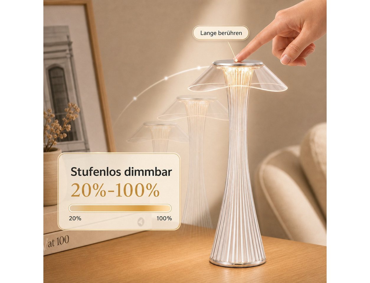 Nettlife LED Nachttischlampe Dimmbar Modern USB mit 3 Helligkeitsstufen Tischleuchte Tischlampe, Dimmbar, LED fest integriert, Naturweiß, Kaltweiß, Warmweiß, fü – Bild 4 von 5