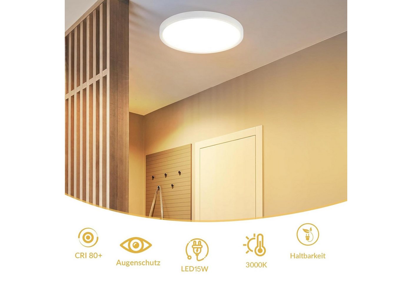 Nettlife LED Panel Ø17cm Warmweiß Panel Integriertes Design, LED fest integriert, Warmweiß, für Flur Küche Schlafzimmer – Bild 3 von 5