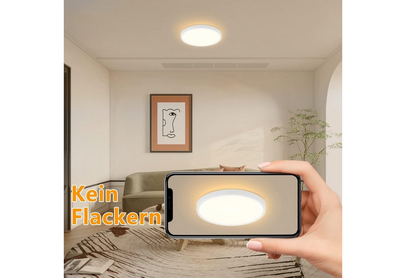 Nettlife LED Panel Deckenleuchte Deckenlampe Ø22cm warmweiß 3000K 15W/18W nicht dimmbar, LED fest integriert, Warmweiß, für Küche Flur Schlafzimmer Badezimmer – Bild 3 von 5