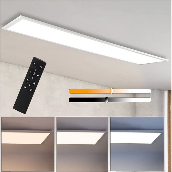 Nettlife LED Panel Deckenleuchte Weiß 120x15 cm Dimmbar mit Fernbedienung 42W/48W, LED fest integriert, Warmweiß, Neutralweiß, Kaltweiß, für Wohnzimmer Schlafzi