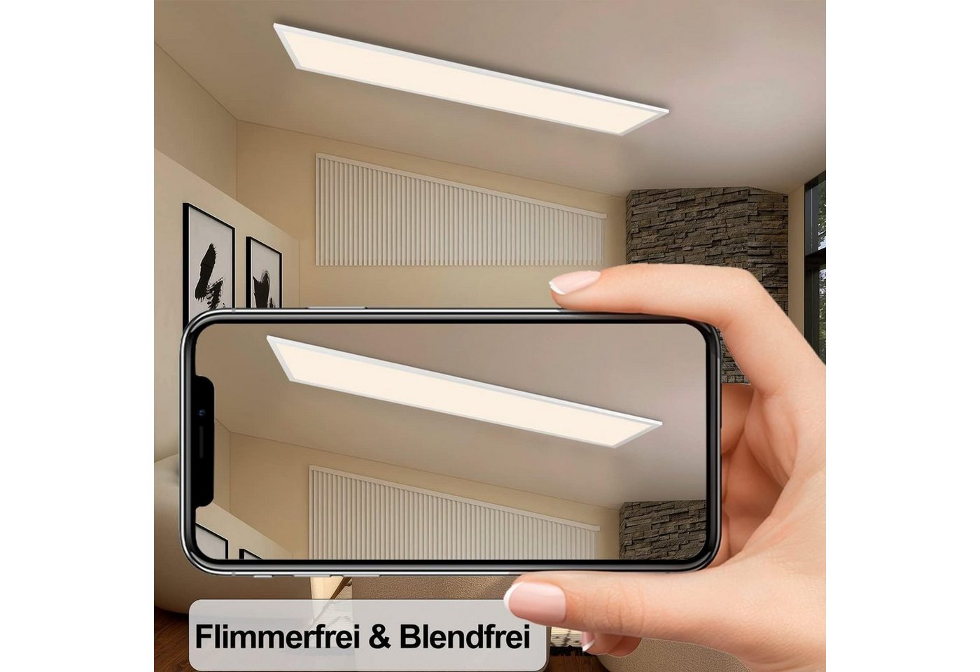 Nettlife LED Panel Deckenleuchte Weiß 120x15 cm Dimmbar mit Fernbedienung 42W/48W, LED fest integriert, Warmweiß, Neutralweiß, Kaltweiß, für Wohnzimmer Schlafzi – Bild 3 von 5