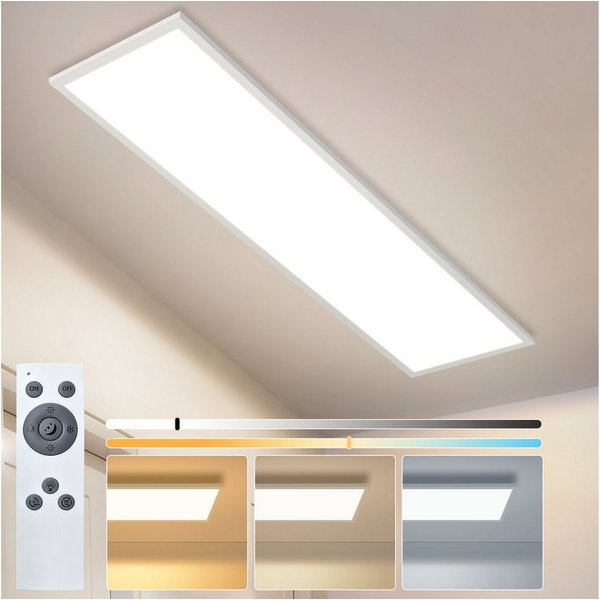 Nettlife LED Panel dimmbar Schwarz/Weiß 100CM 13.5W Fernbedienung flach Deckenleuchte, LED fest integriert, Warmweiß/Neutralweiß/Kaltweiß Farbtemperatur für Woh