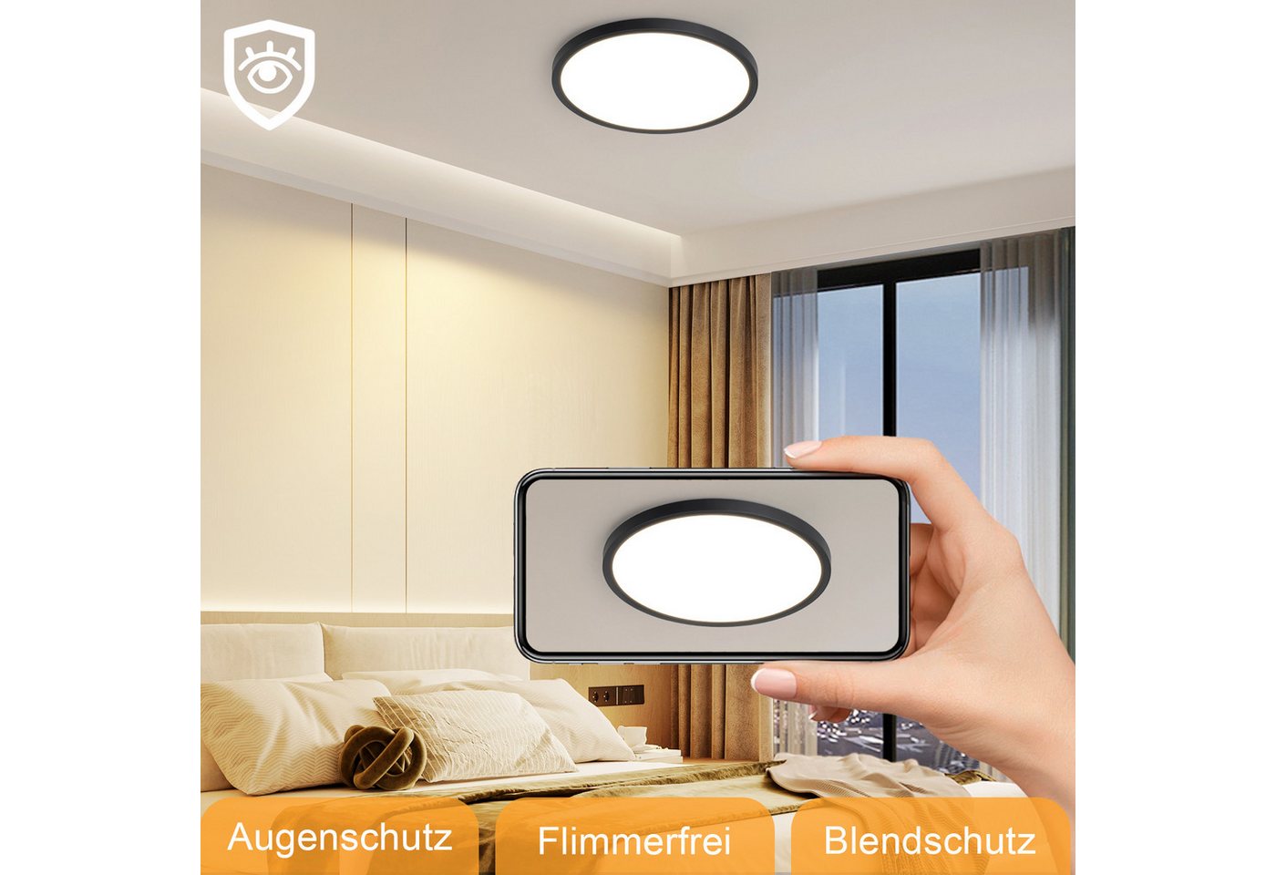 Nettlife LED Panel Flach Dimmbar Deckenleuchte 30cm Rund Weiß 24W zimmer, Dimmbar mit Fernbedienung, LED fest integriert, Kaltweiß, Warmweiß, Neutralweiß, Flurl – Bild 4 von 5