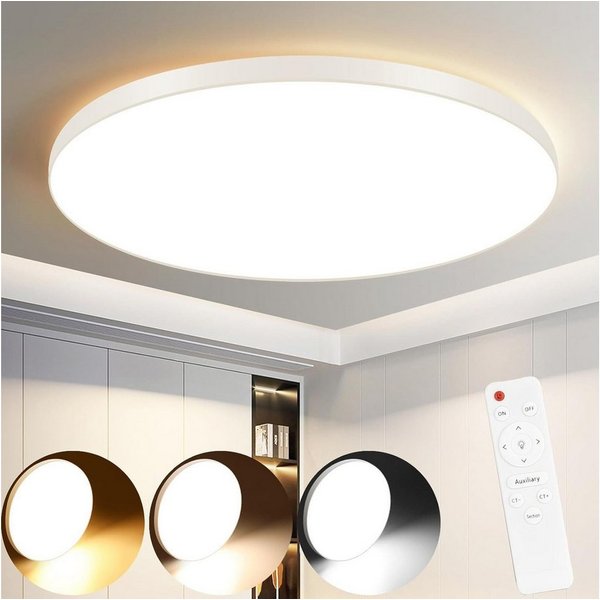 Nettlife LED Panel Schwarz/weiß flach rund Dimmbar Deckenleuchte inkl. Fernbedienung, LED fest integriert, Warmweiß, Neutralweiß, Kaltweiß, für Wohnzimmer Küche