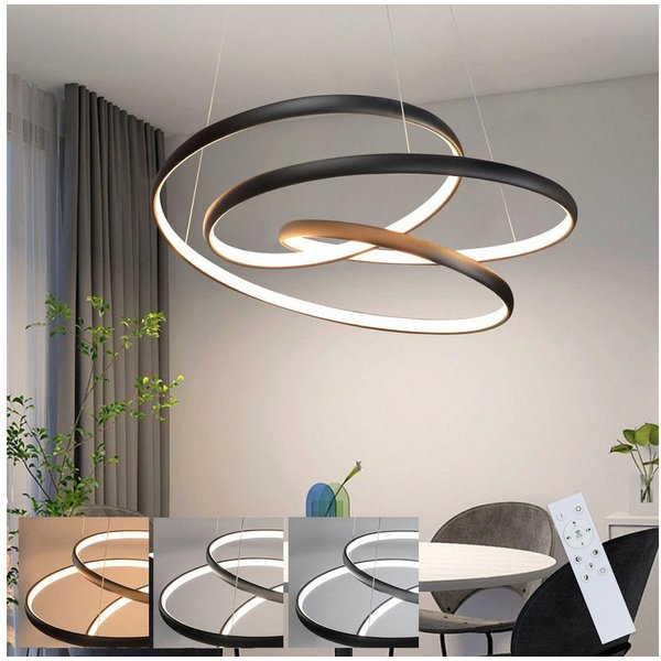 Nettlife LED Pendelleuchte Schwarz Hängelampe Esstisch mit Fernbedienung, Dimmbar mit Fernbedienung, LED fest integriert, Warmweiß, Kaltweiß, Neutralweiß, Wohnz