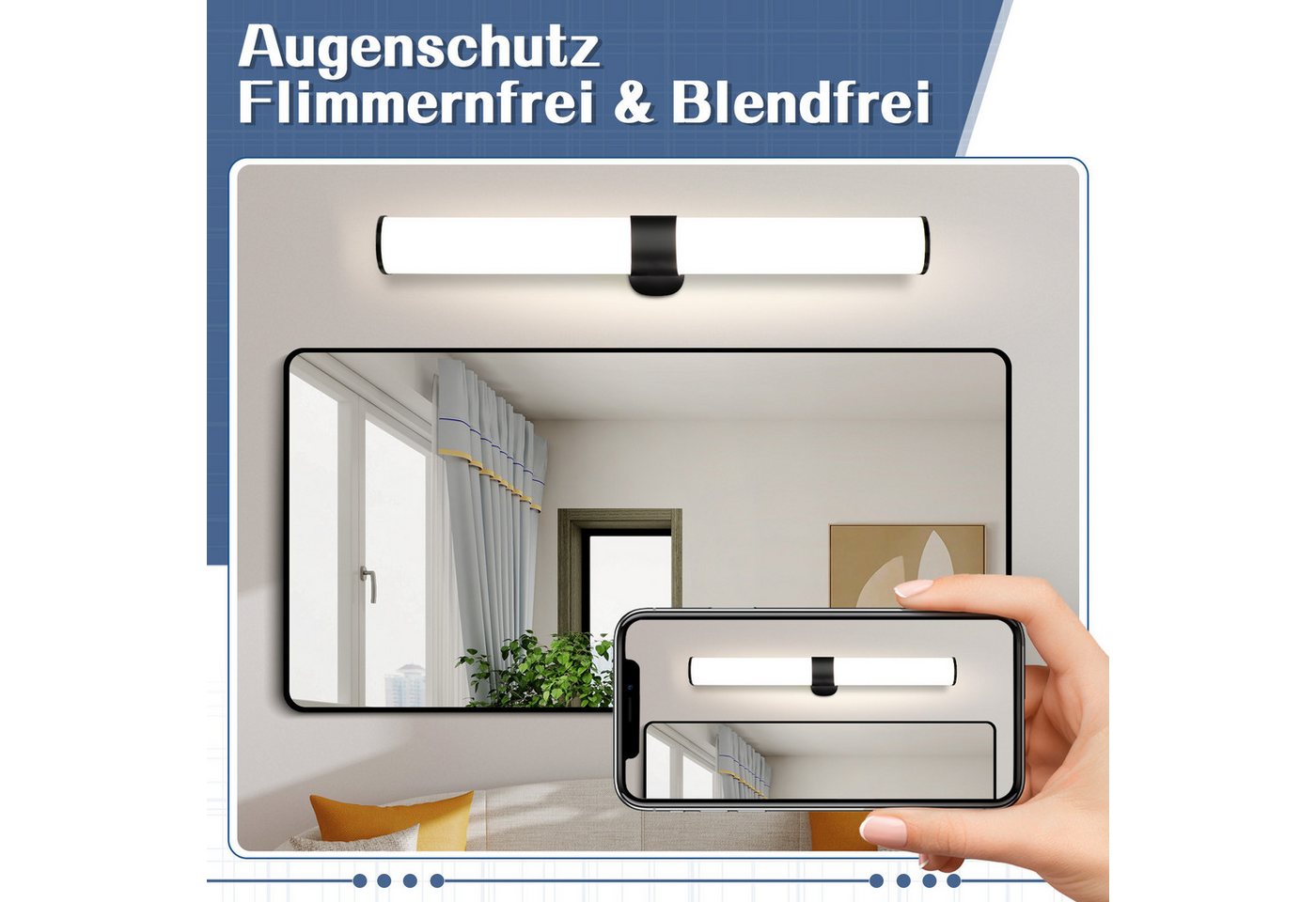 Nettlife LED Spiegelleuchte Bad Spiegellampe Badleuchte Chrom Wandlampe, LED fest integriert, Neutralweiß, Keller Küche – Bild 5 von 5