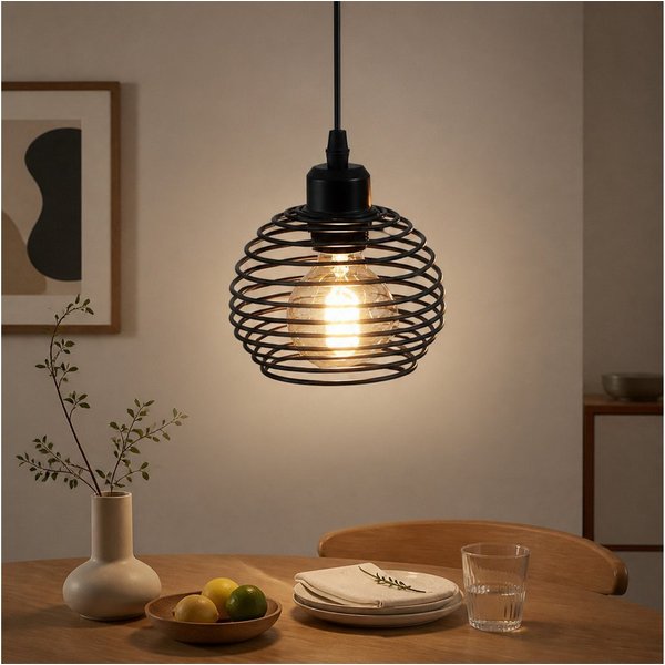 Nettlife Pendelleuchte Schwarz 1,5 m Höhenverstellbare Hängeleuchte Schalter am Kabel E27, LED wechselbar, für Wohnzimmer Esszimmer Küche inkl. Stecker