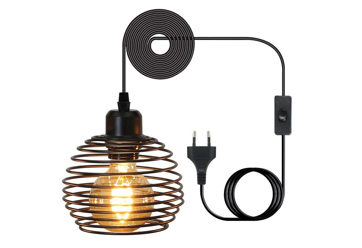 Nettlife Pendelleuchte Schwarz 1,5 m Höhenverstellbare Hängeleuchte Schalter am Kabel E27, LED wechselbar, für Wohnzimmer Esszimmer Küche inkl. Stecker – Bild 2 von 5
