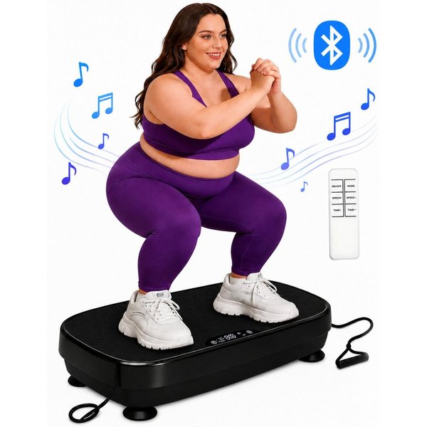 Nettlife Vibrationsplatte 3D 9 Trainingsprogramme 199 Intensitätsstufen Bluetooth 2 Bändern, 200 W, 150kg Ganzkörpertraining Bluetooth Fernbedienung Lautspreche