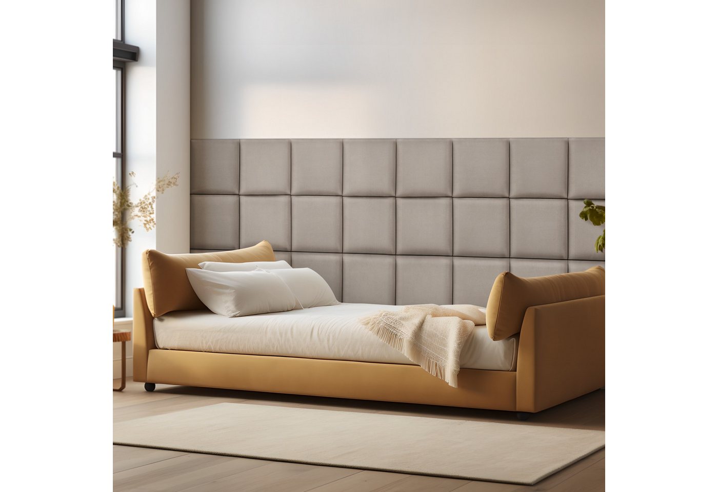neu.haus Wandpolster, (Set, 4 Stück), »Carpino« Wandkissen Samt 30 x 30 cm Hellgrau – Bild 2 von 5