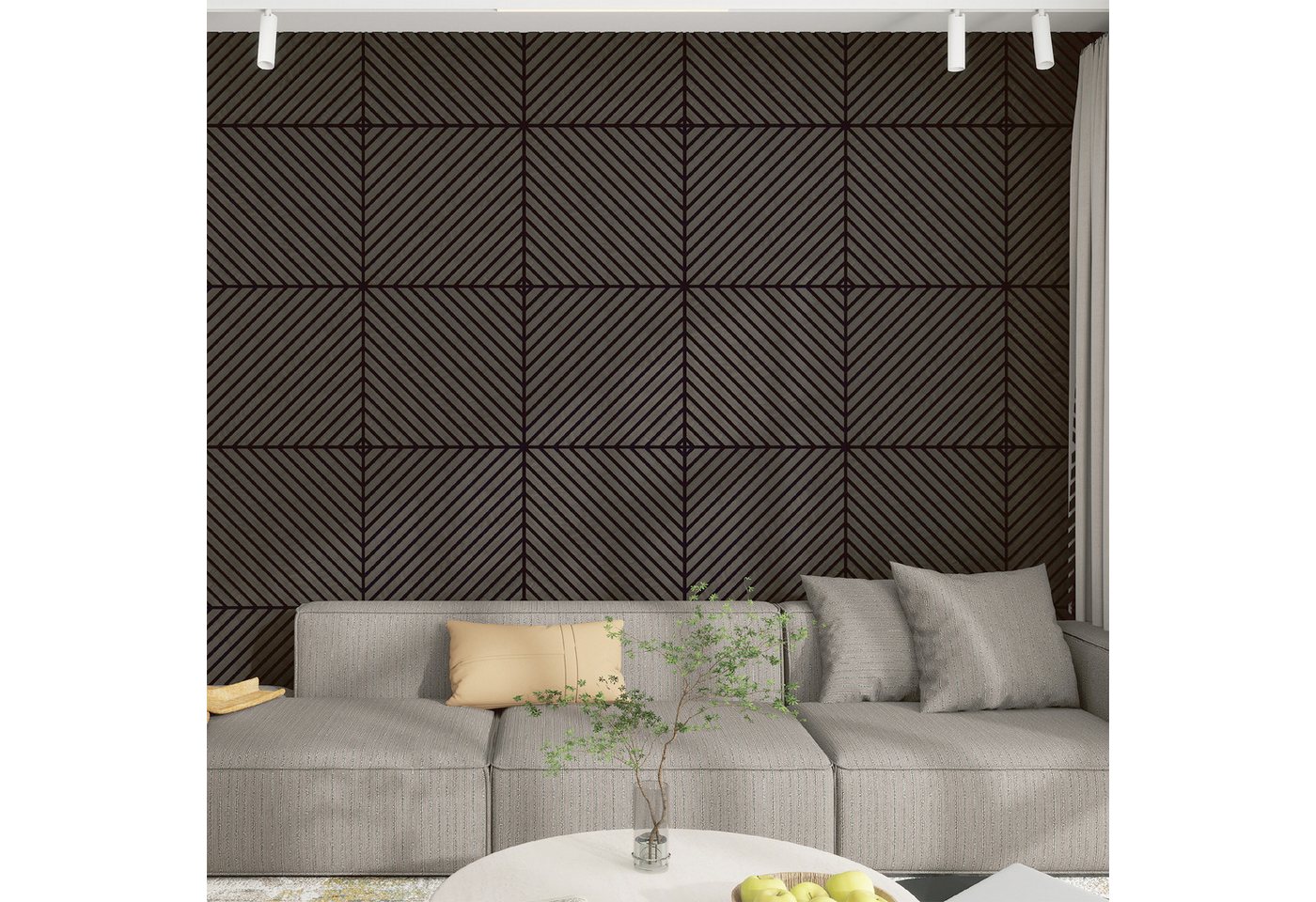 neu.holz 3D Wandpaneel, BxL: 60x60 cm, (Set, 12-tlg) »Vang« mit diagonalen Lamellen 60x60 cm Eichenoptik, grau – Bild 2 von 5