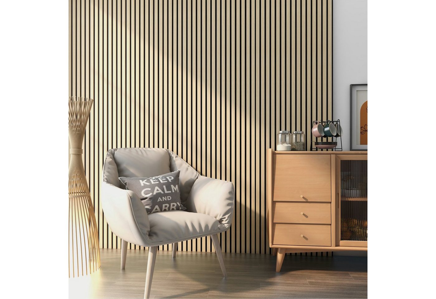 neu.holz 3D Wandpaneel, (Set, 4-tlg) »Vang« Akustik Wandpaneel im 4er Set Eiche – Bild 2 von 5