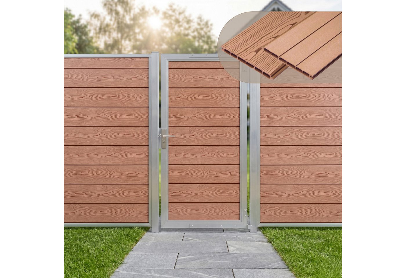 neu.holz Gartentor, »Segovia« 180 x 90 cm abschließbar WPC Holzoptik Braun – Bild 2 von 5