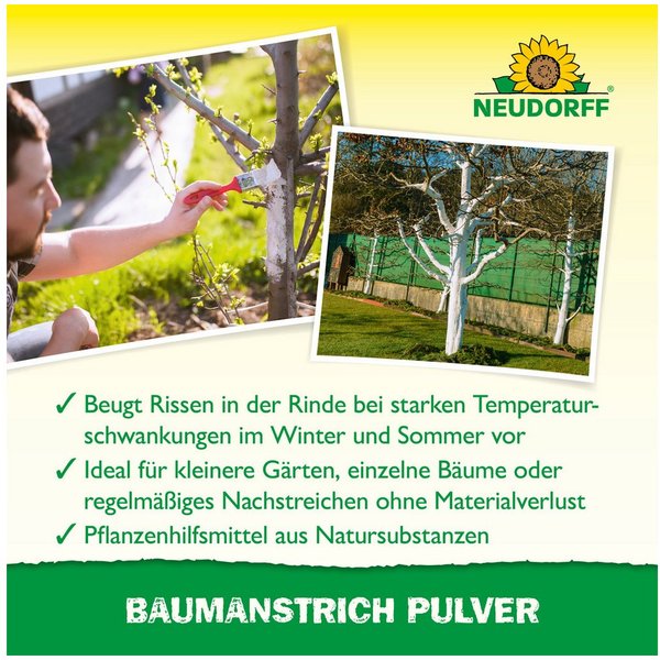Neudorff Baumanstrich Pulver, 1 St., Weißanstrich für Obst- und Ziergehölze – reicht für bis zu 12 Bäume, Schützt Baumstämme vor Frostrissen und Sonnenbrand, Mi