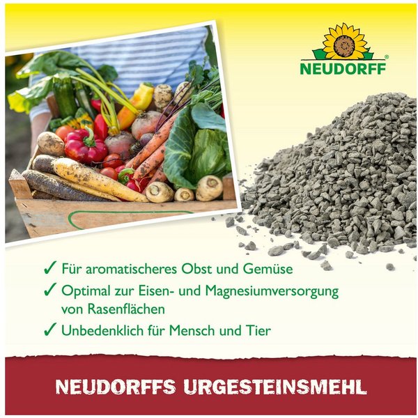 Neudorff Bodenverbesserer UrgesteinsMehl 10 kg, Zur Remineralisierung und Verbesserung ausgelaugter Böden, Bodenhilfsstoff für Garten, Rasen & Kompost bis 100 m