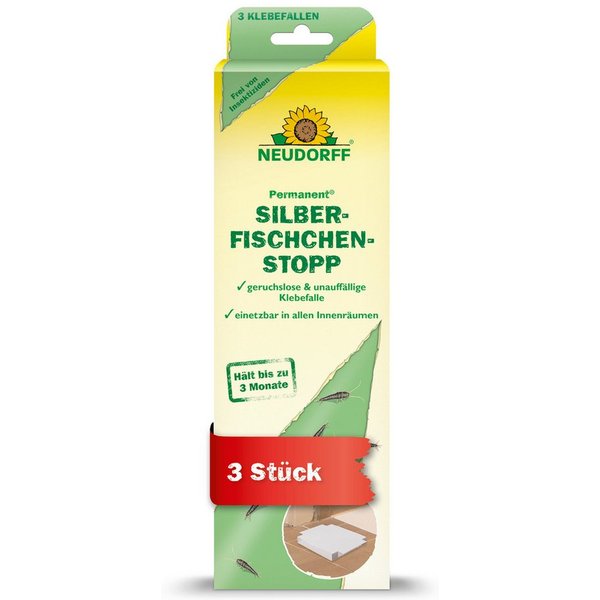 Neudorff Insektenspray Permanent SilberfischchenStopp - Silberfischfalle - 3 Stück, Geruchlose Klebefallen zur Befallskontrolle in Innenräumen, 3 Klebefallen mi