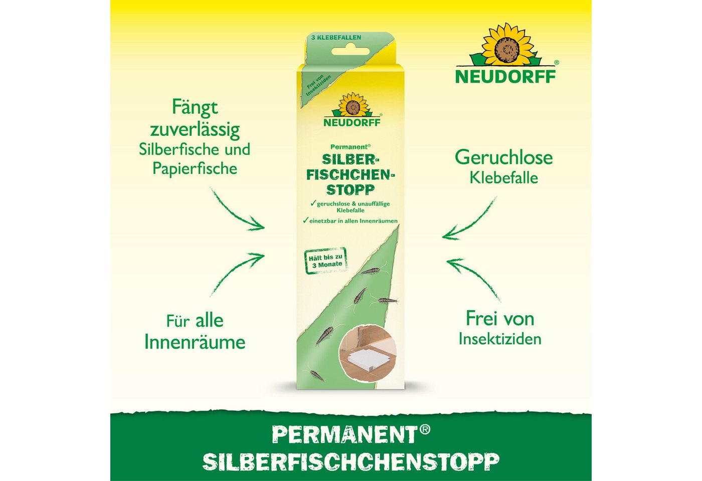 Neudorff Insektenspray Permanent SilberfischchenStopp - Silberfischfalle - 3 Stück, Geruchlose Klebefallen zur Befallskontrolle in Innenräumen, 3 Klebefallen mi – Bild 2 von 5
