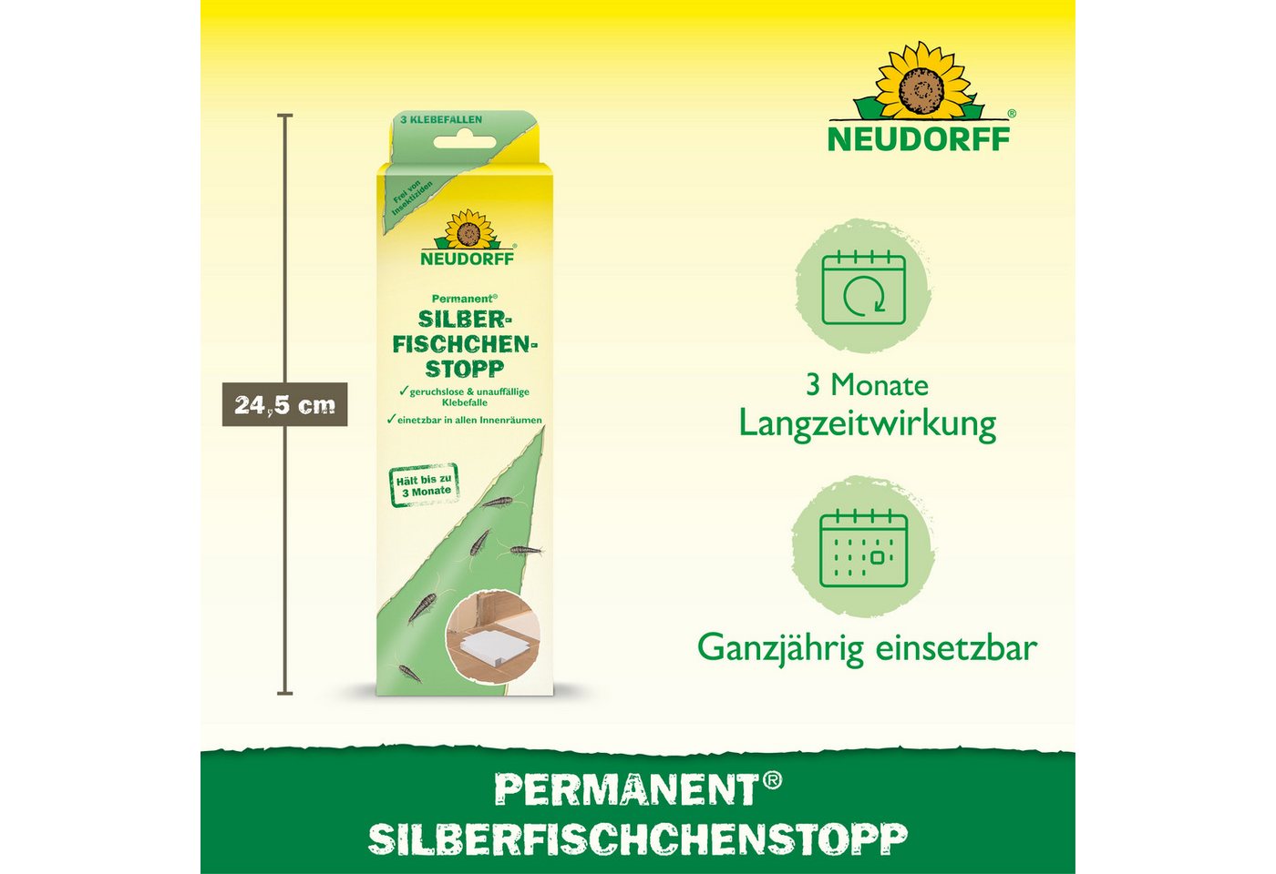 Neudorff Insektenspray Permanent SilberfischchenStopp - Silberfischfalle - 3 Stück, Geruchlose Klebefallen zur Befallskontrolle in Innenräumen, 3 Klebefallen mi – Bild 3 von 5