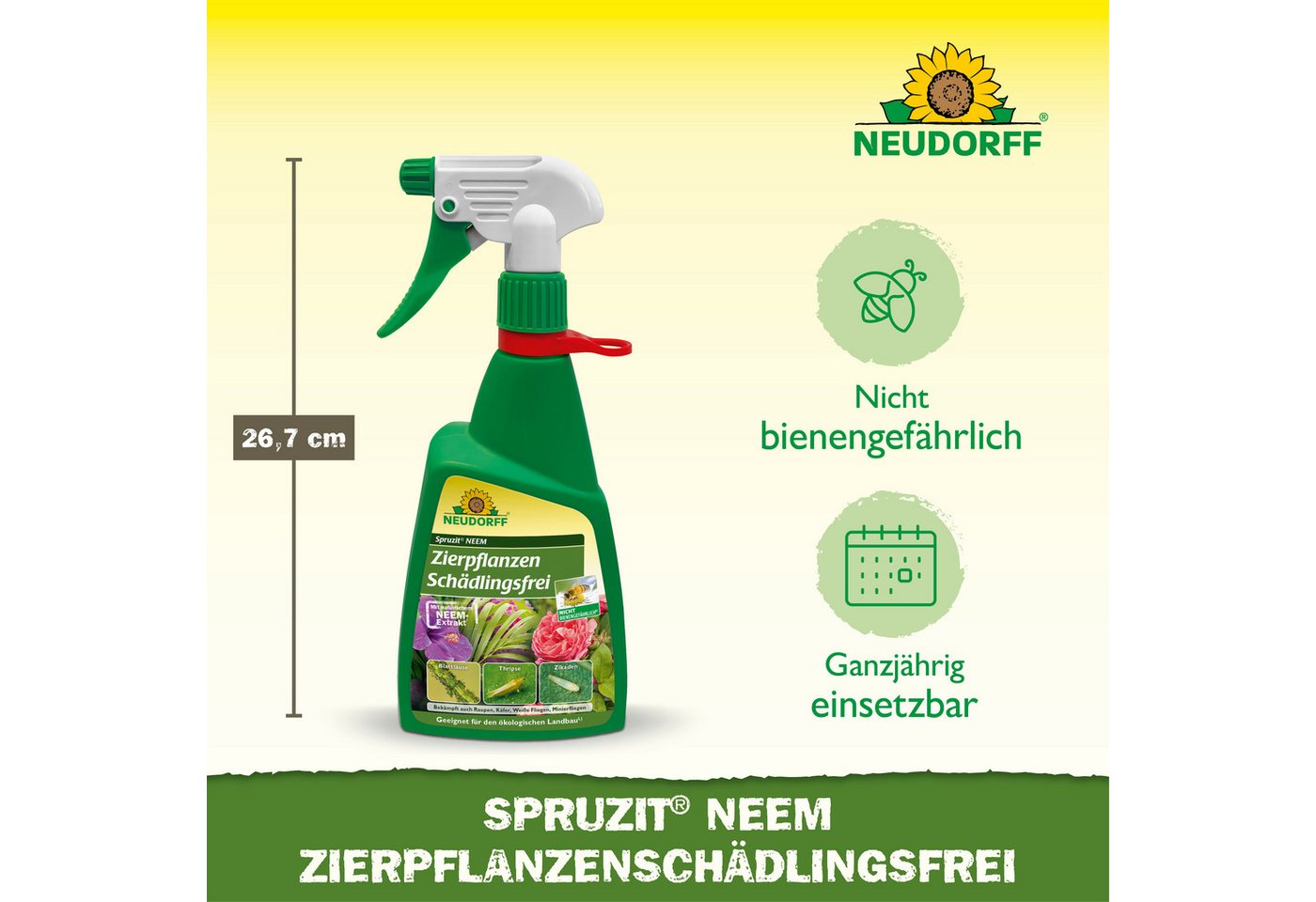 Neudorff Insektenspray Spruzit NEEM ZierpflanzenSchädlingsfrei 450 ml, 0.45 l, Für Zierpflanzen in Haus, Garten, Gewächshaus & Balkon, Anwendungsfertiges Spray  – Bild 3 von 5