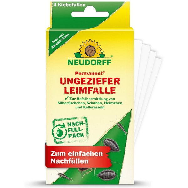 Neudorff Klebefalle Permanent UngezieferLeimFalle Nachfüllpack 4 Stk., 4 Klebeböden mit geruchlosem Spezialleim zum Nachfüllen