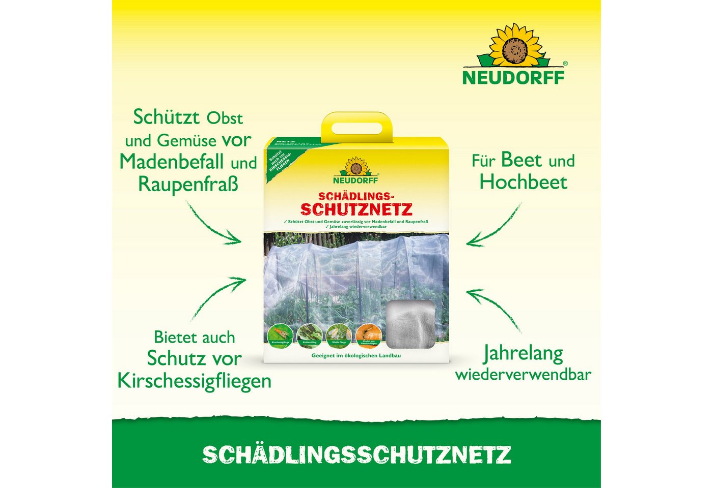 Neudorff Schutznetz SchädlingsschutzNetz 2,30m x 4,25m, (Schutznetz für Obst- und Gemüsekulturen, 1 SchädlingsschutzNetz 2,30 × 4,25 m, Maschenweite 0,8 × 0,8 m – Bild 2 von 5