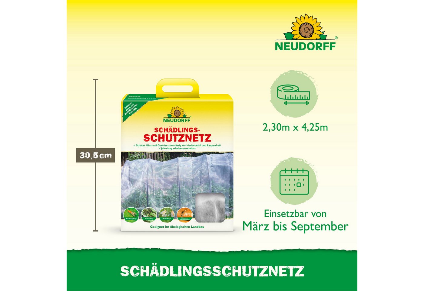 Neudorff Schutznetz SchädlingsschutzNetz 2,30m x 4,25m, (Schutznetz für Obst- und Gemüsekulturen, 1 SchädlingsschutzNetz 2,30 × 4,25 m, Maschenweite 0,8 × 0,8 m – Bild 3 von 5