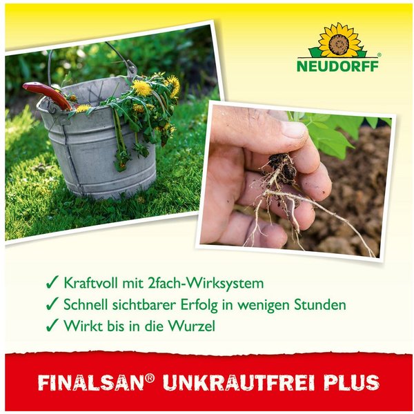 Neudorff Unkrautbekämpfungsmittel Finalsan UnkrautFrei Plus für 180 m², 1000 ml, 1 St., 2-fach-Wirksystem gegen Unkräuter Gräser Moose & Algen, 1 l Unkrautverni