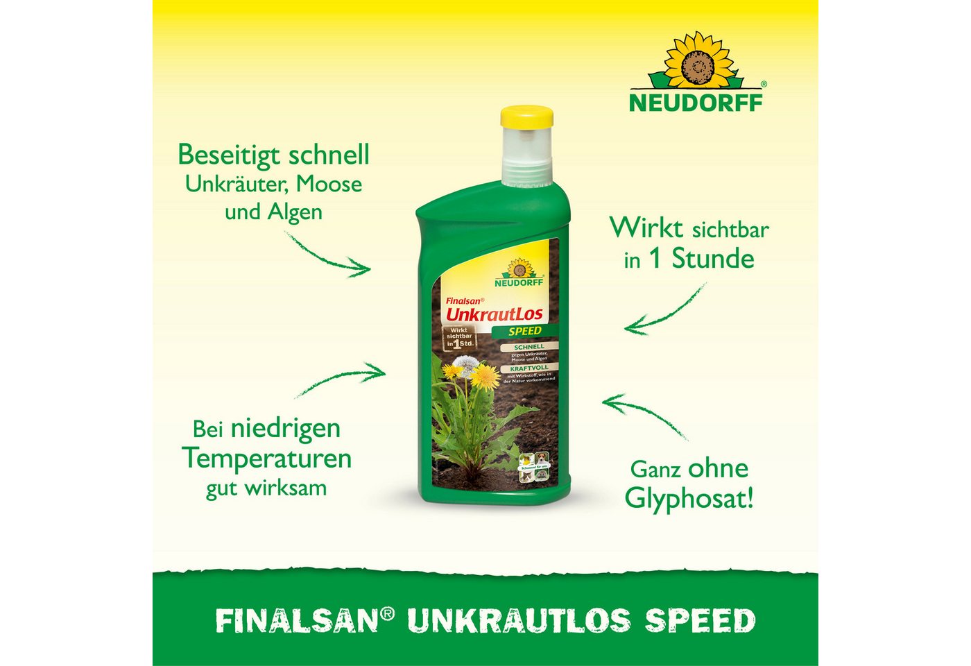 Neudorff Unkrautbekämpfungsmittel Finalsan UnkrautLos Speed 1 Liter, 1 St., ohne Glyphosat! gegen Unkraut, Moos und Algen, Schnell wirkender Unkrautvernichter,  – Bild 2 von 5