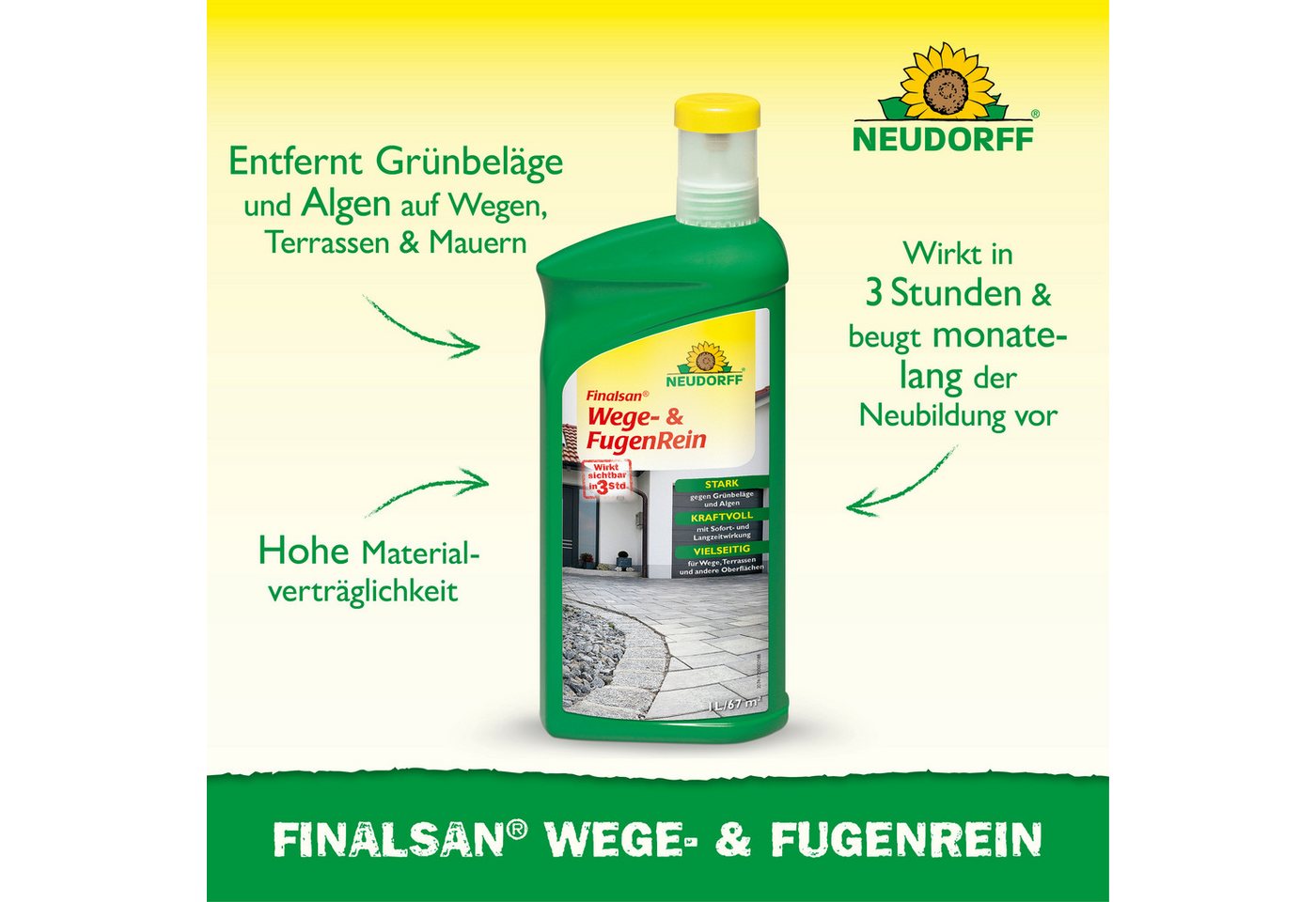 Neudorff Unkrautbekämpfungsmittel Finalsan Wege- und FugenRein 1 Liter, 1000 ml, 1 St., Gegen Algen & Grünbeläge auf Wegen, Terrassen und Mauern, Konzentrat zum – Bild 2 von 5