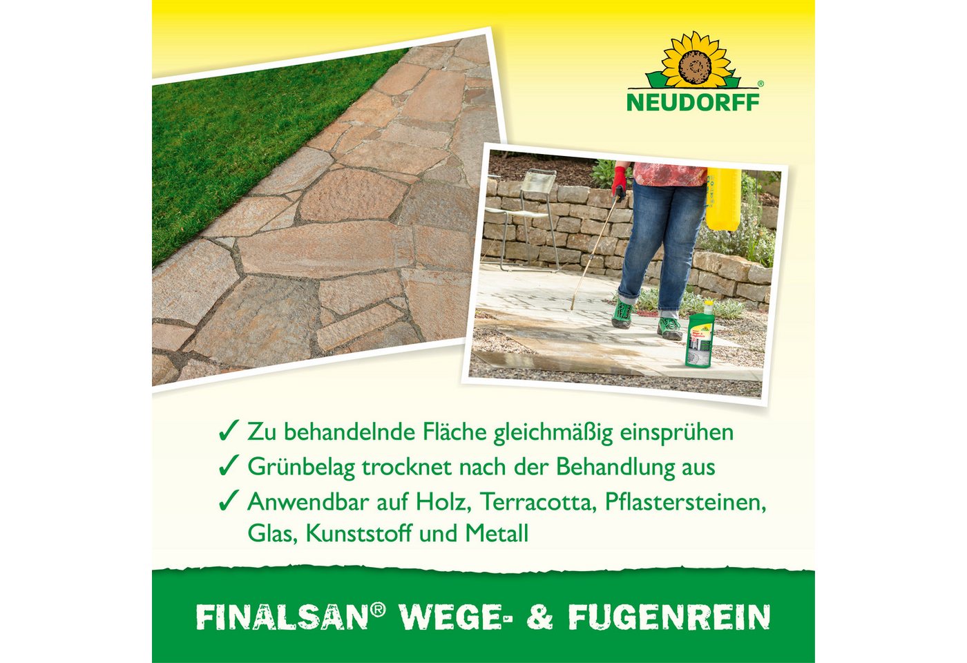 Neudorff Unkrautbekämpfungsmittel Finalsan Wege- und FugenRein 1 Liter, 1000 ml, 1 St., Gegen Algen & Grünbeläge auf Wegen, Terrassen und Mauern, Konzentrat zum – Bild 4 von 5