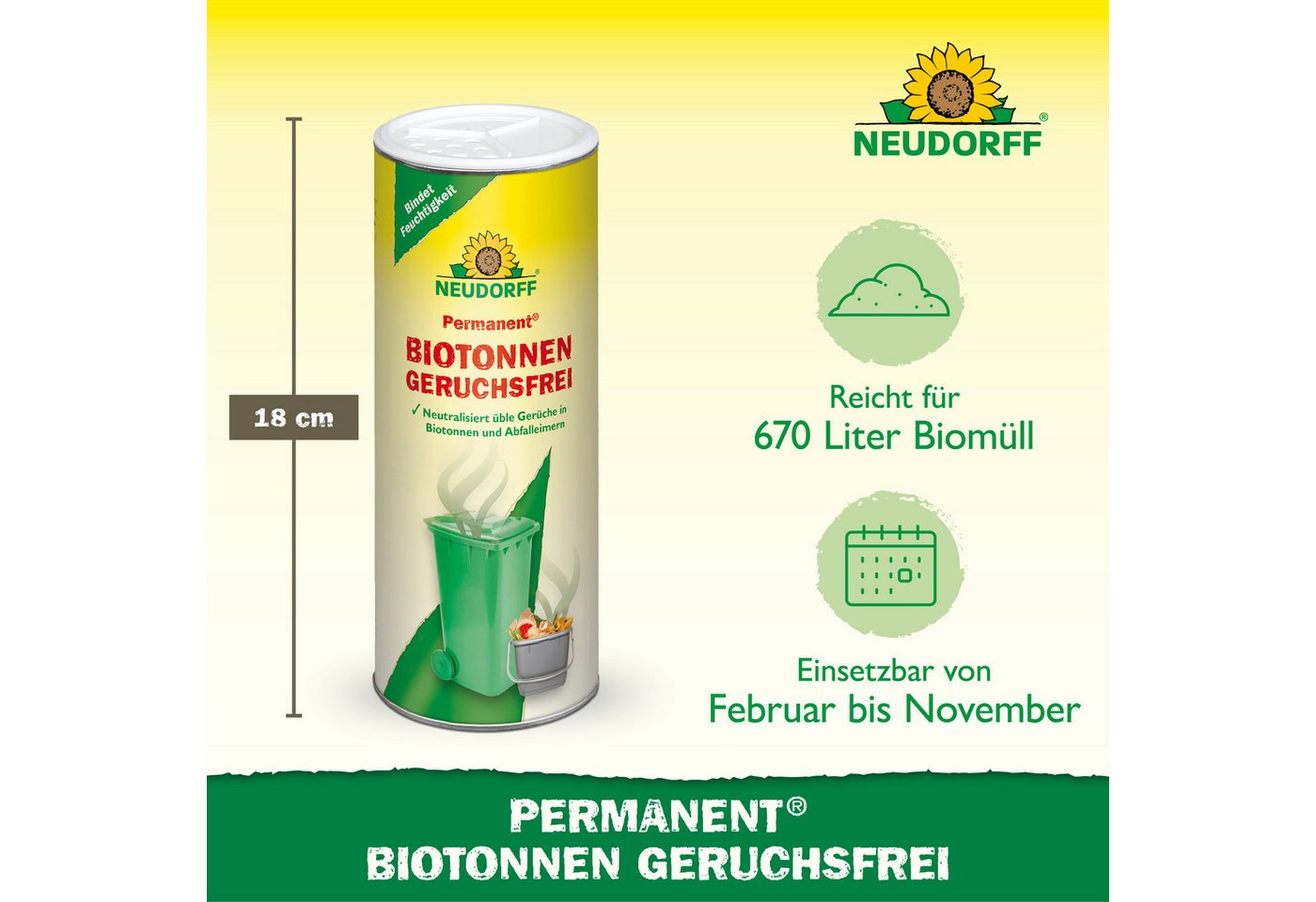 Neudorff Vergrämungsmittel Permanent BiotonnenGeruchsFrei 500 g für 670L Biomüll, Geruchsbindendes Streugranulat für organische Abfälle, Für ca. 670 Liter Biomü – Bild 3 von 5