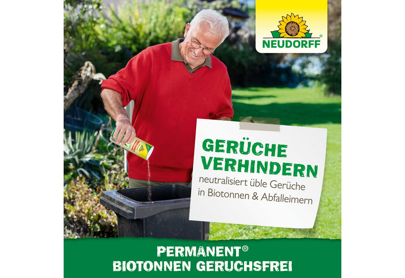 Neudorff Vergrämungsmittel Permanent BiotonnenGeruchsFrei 500 g für 670L Biomüll, Geruchsbindendes Streugranulat für organische Abfälle, Für ca. 670 Liter Biomü – Bild 5 von 5