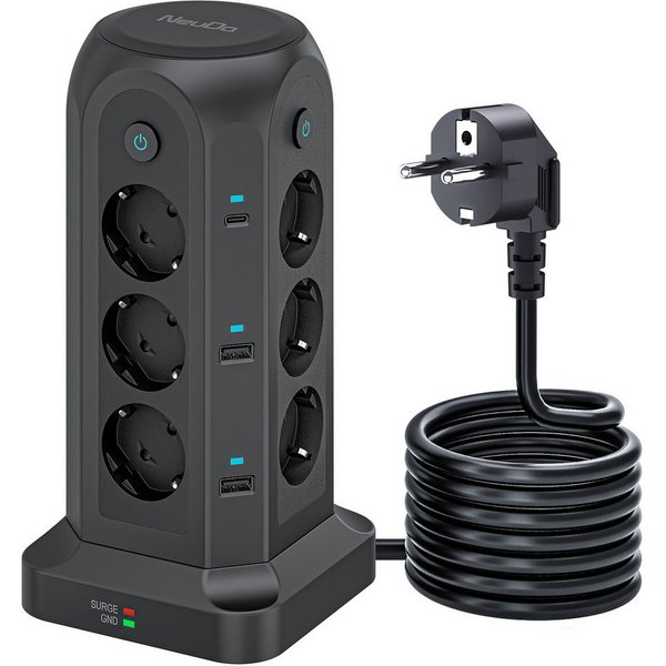neue dawn 12fach Mehrfachsteckdose USB C 4000W Steckdosenleiste Steckdosenwürfel Mehrfachsteckdose 12-fach (USB-Anschlüsse, Einzeln schaltbar, mit überspannungs