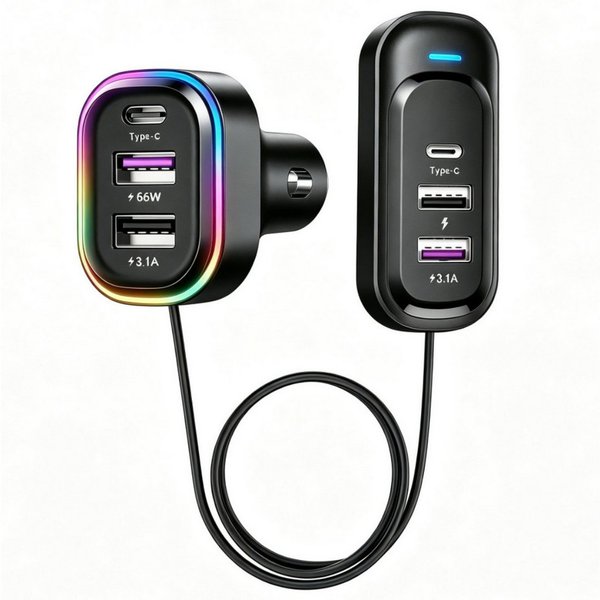 neue dawn Auto Ladegerät 6 Port Zigarettenanzünder USB C 66W Schnellladegerät KFZ-Netzteil (KFZ Ladegeräte USB C 66W Schnellladegerät, für iPhone Duo/18/17/16/1