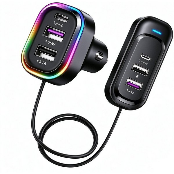 neue dawn Auto Ladegerät 66W Schnellladegerät USB C Zigarettenanzünder Adapter KFZ-Netzteil (KFZ 66W Schnellladegerät, 6 Port, 4*USB A + 2*Type C, USB C Ladeger