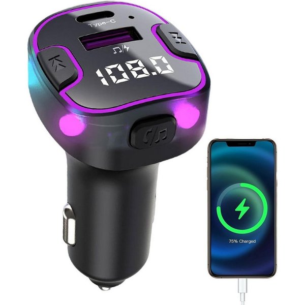 neue dawn Auto Ladegerät KFZ Zigarettenanzünder USB C FM Transmitter Bluetooth KFZ-Netzteil (Kfz‑Adapter,FM Transmitter,15W Schnellladen, Bluetooth 5.3,USB‑C&US