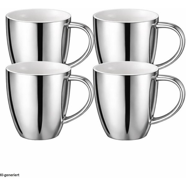 Neuetischkultur Tasse Becher Set silberfarben 4 teilig 250 ml mit Henkel, Keramik